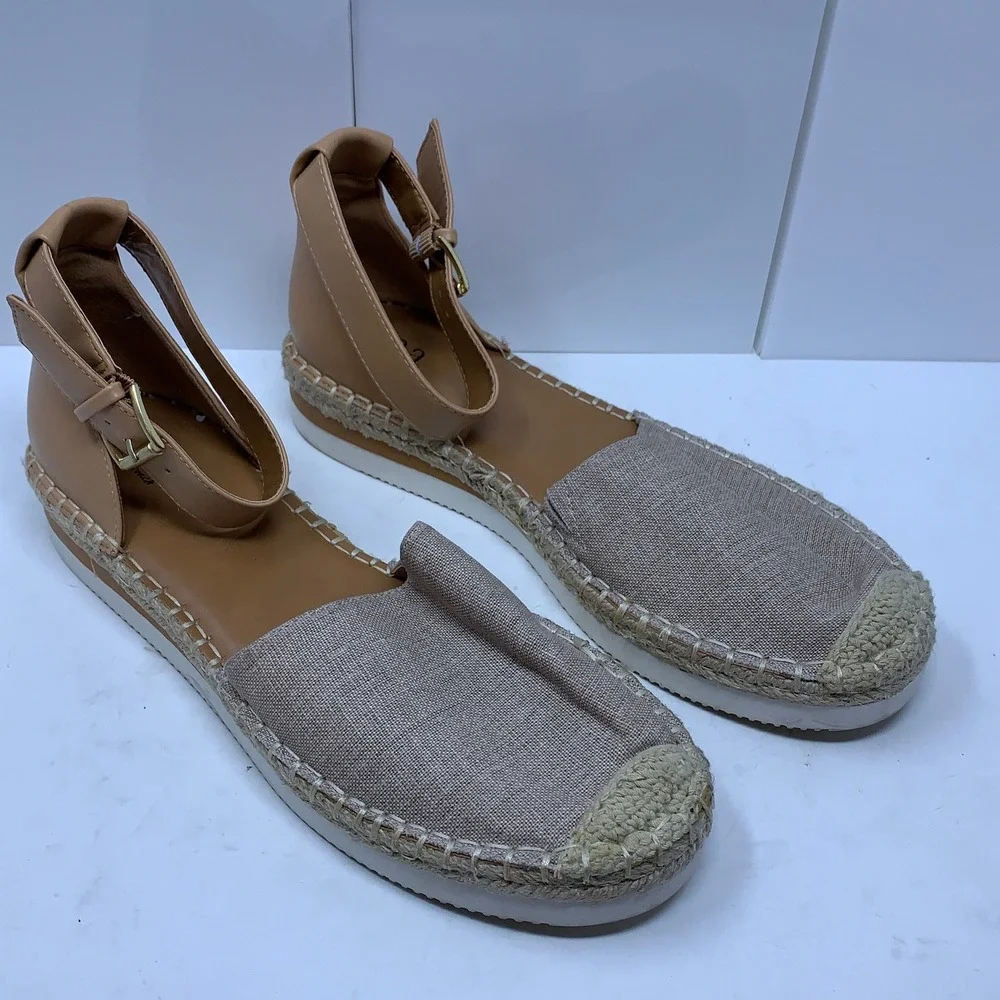 a.n.a Womens 9.5 Tan Ankle Strap Espadrille Flat Sandals